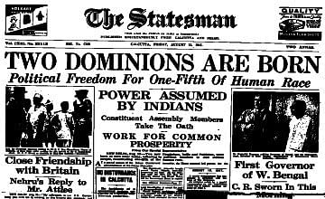 Newspaper headlines on August 15, 1947