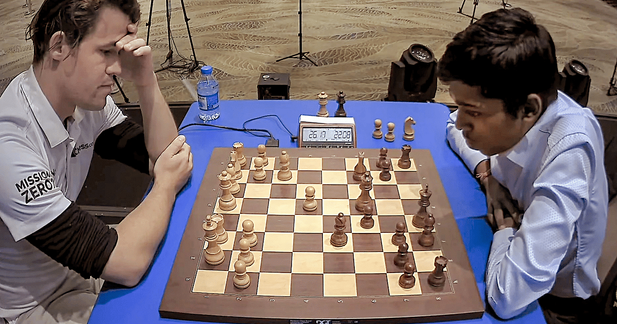 R. Pragganandhaa  Chess World Cup final: Praggnanandhaa loses first  tie-break game to Magnus Carlsen - Telegraph India