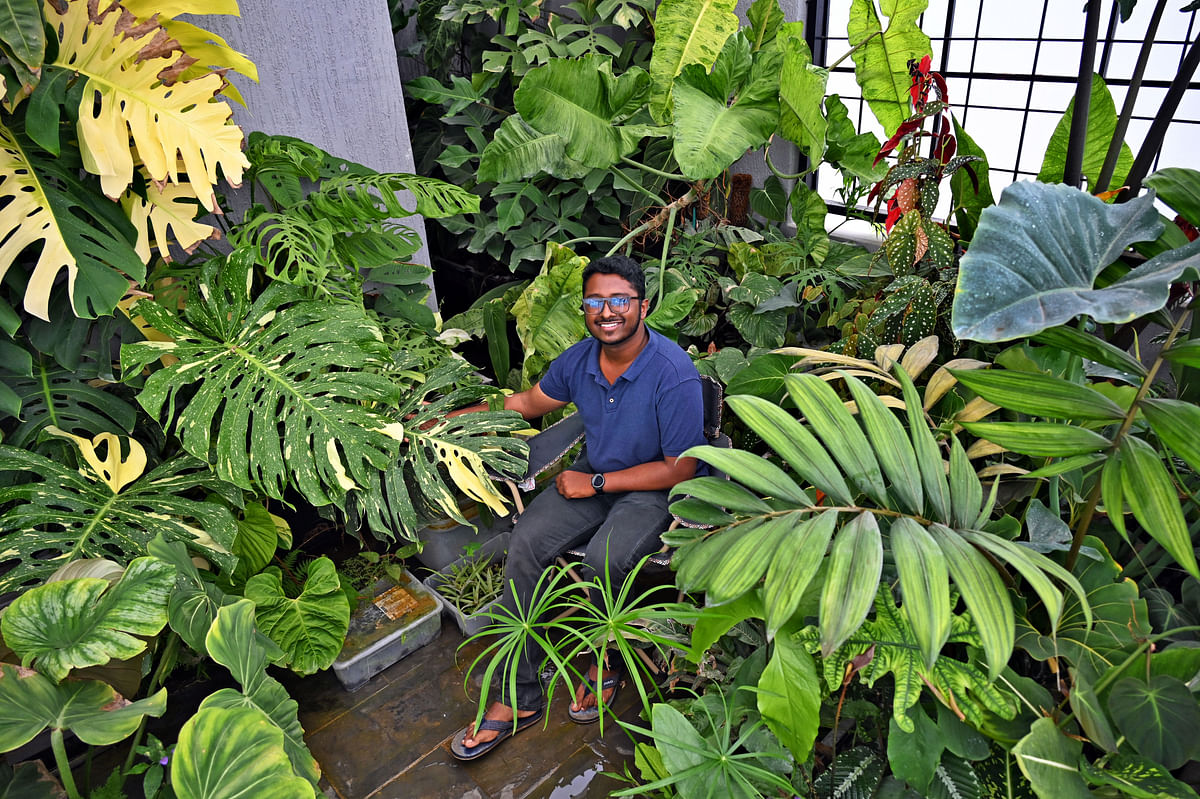 Navneeth Kumar a plant consultant at his greenhouse. Photo by Pushkar V