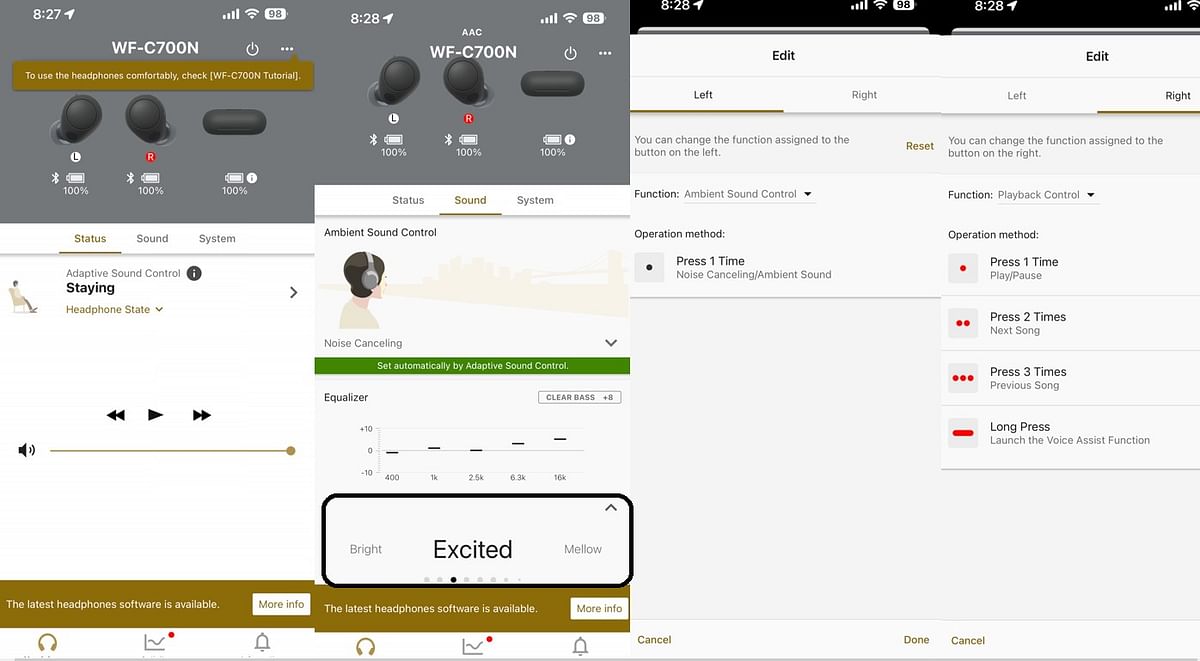 Sony Headphones Connect app offers equaliser customisation options and also allows users to custom set the functions for tap gestures