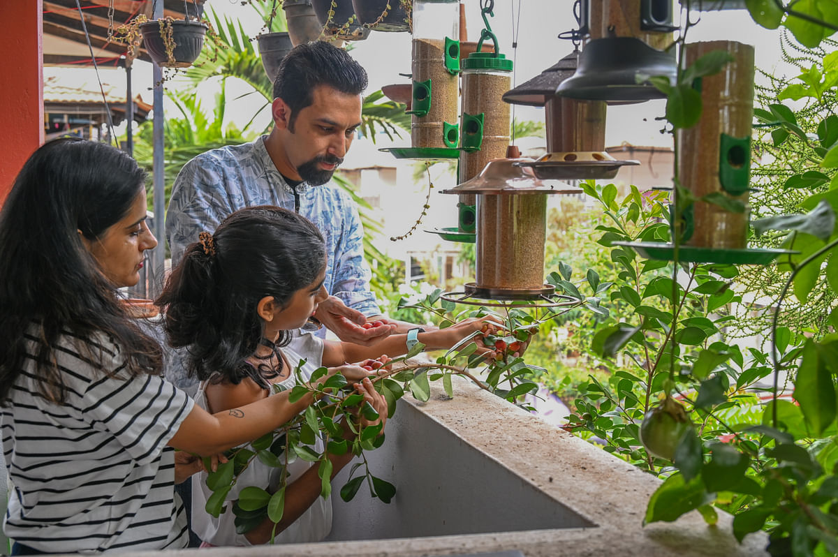 Sumesh Nayak and his family in their garden. Photo by S K Dinesh