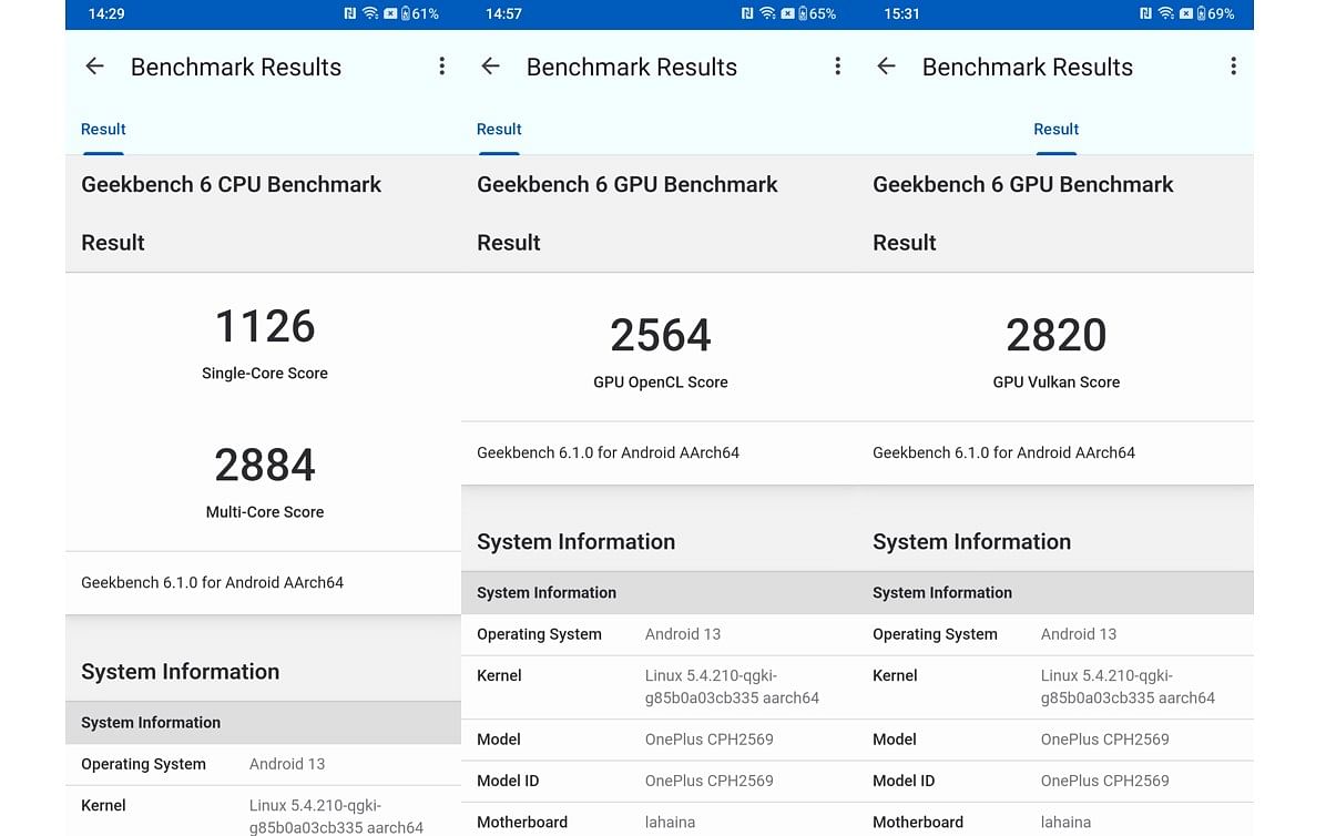 OnePlus Nord CE 3 5G's CPU and GPU scores on Geekbench 6.0 performance app