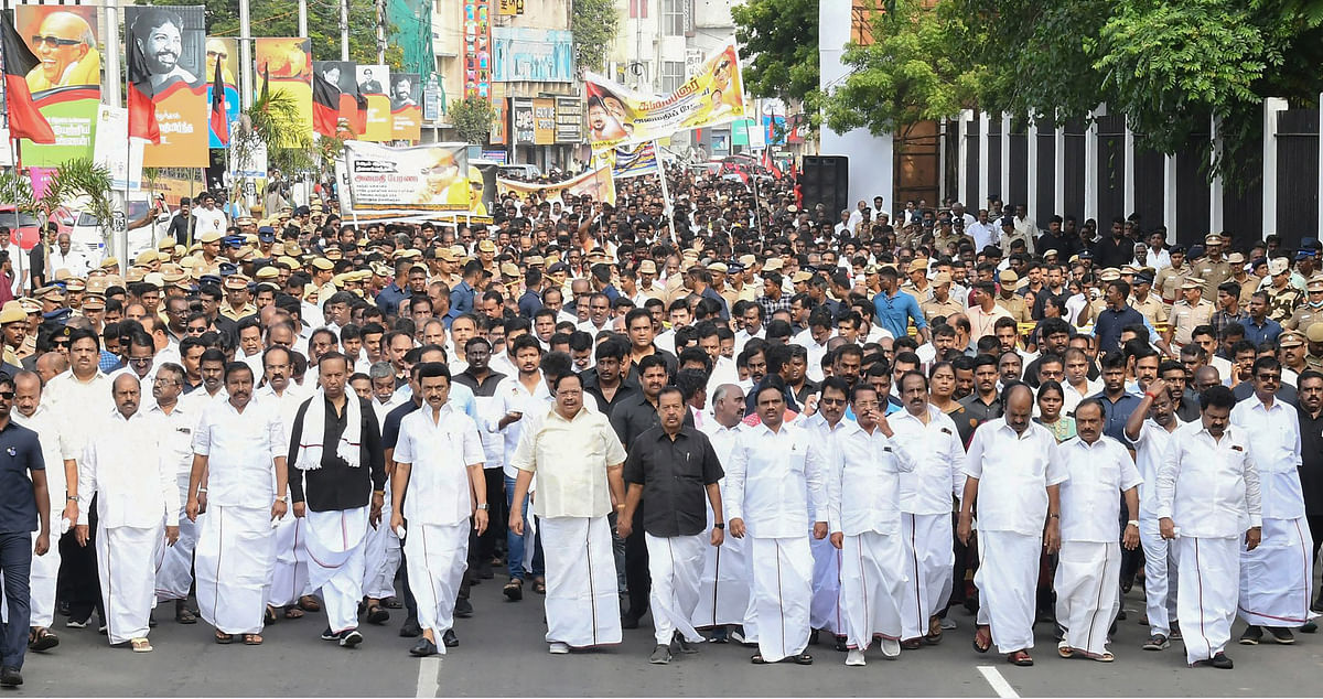 M K Stalin leads peace march on Karunanidhi's death anniversary