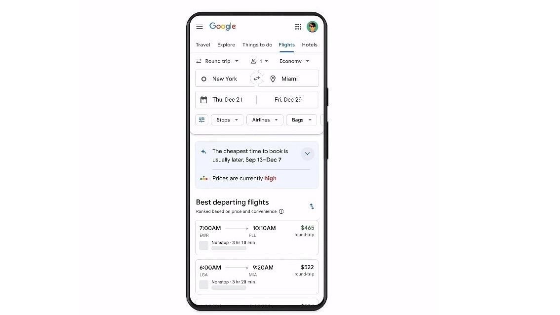 Google Flights low price predictor feature