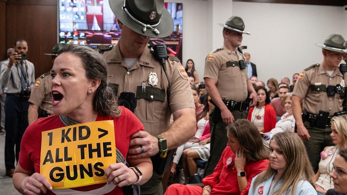 People gather inside the Tennessee State Capitol during a special session on public safety in Nashville, TN.