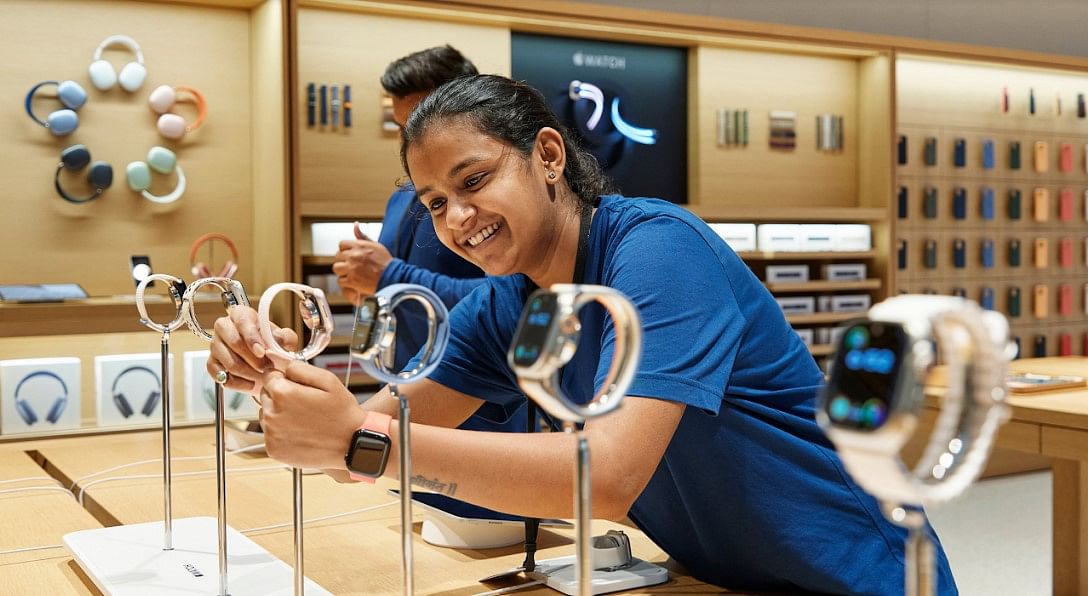 Apple executive setting up the latest Watch Series 9 and  Watch Ultra 2 at Apple BKC Store, Mumbai on September 22, 2023.