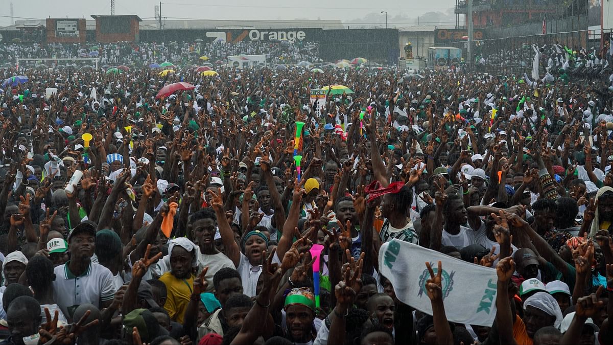 People gather as opposition leader Joseph Boakai launched his campaign ahead of October elections, in Monrovia, Liberia September 17, 2023.