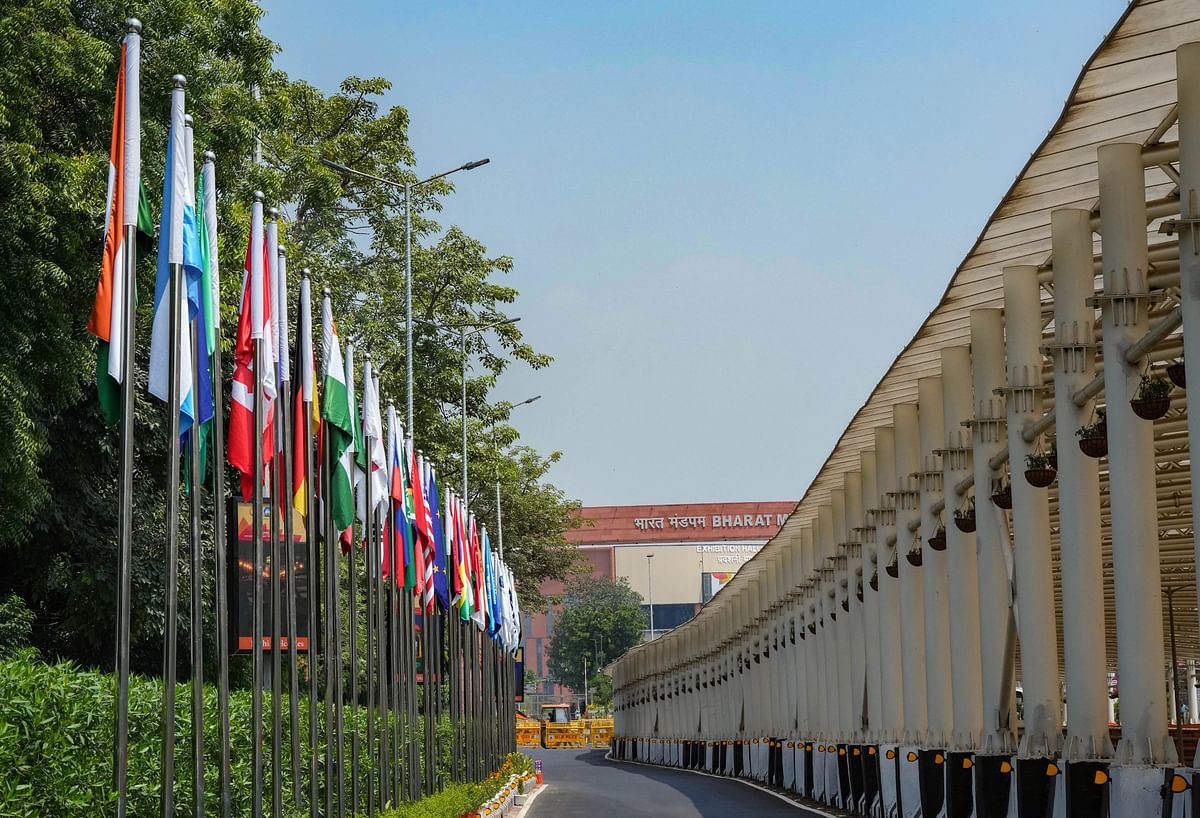 An empty road near Pragati Maidan Tunnel ahead of the G20 Summit in New Delhi.