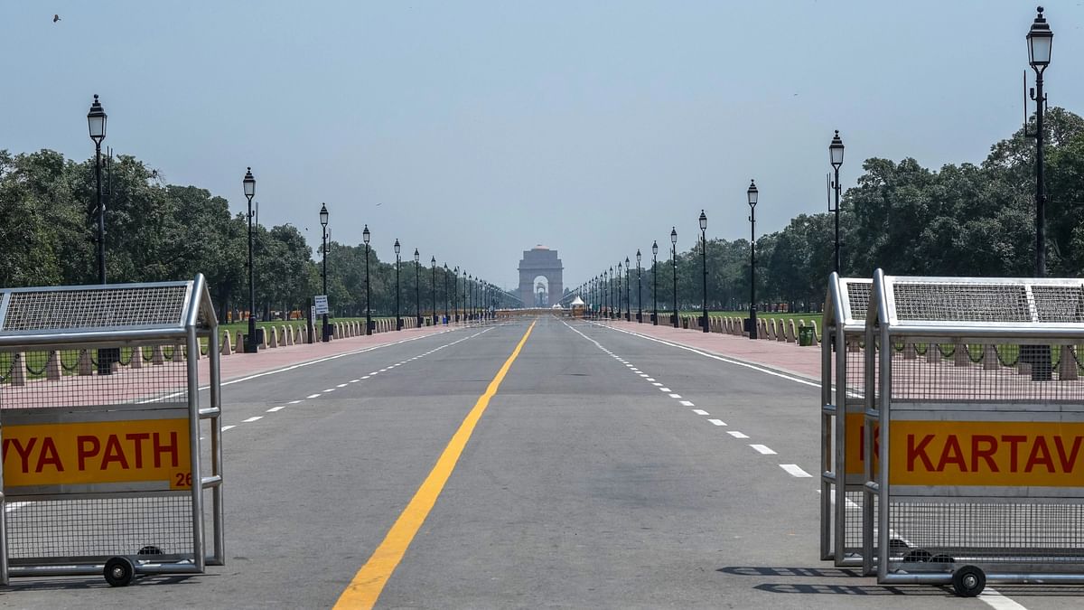 The barricaded Kartavya Path wears a deserted look ahead of the G20 Summit in New Delhi.