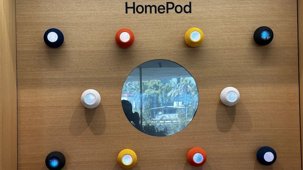 HomePods displayed at Apple BKC Store, Mumbai