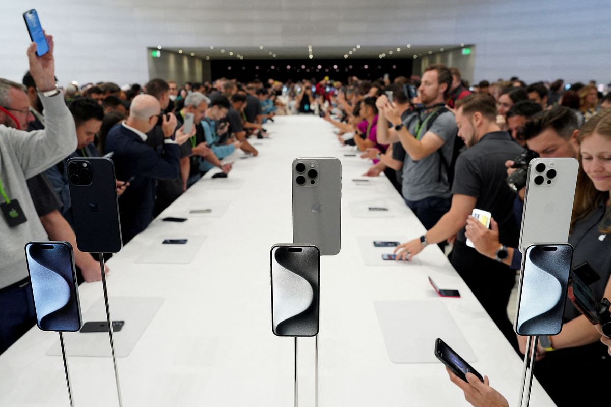 FILE PHOTO: The iPhone 15 Pro is presented during the 'Wonderlust' event at the company's headquarters in Cupertino, California, U.S. September 12, 2023. 