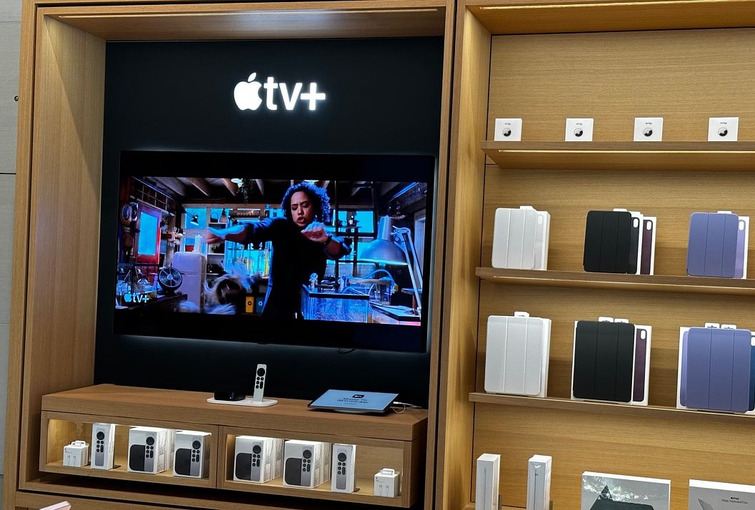 Apple TV 4K set-top box on display at Apple BKC Store, Mumbai.