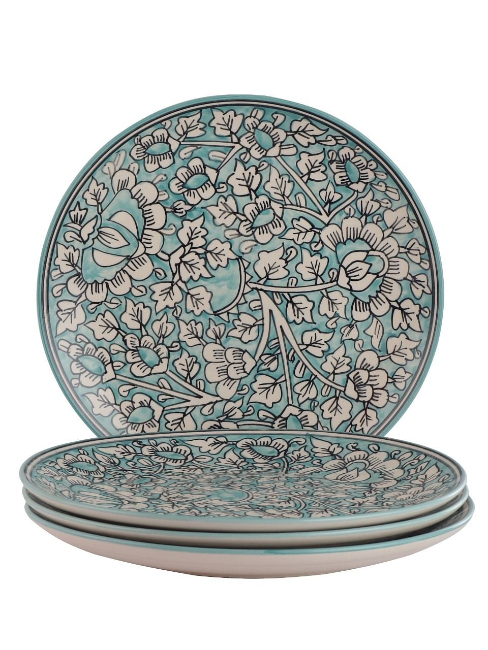 Flower-and-vine is the signature motif of Khurja pottery.