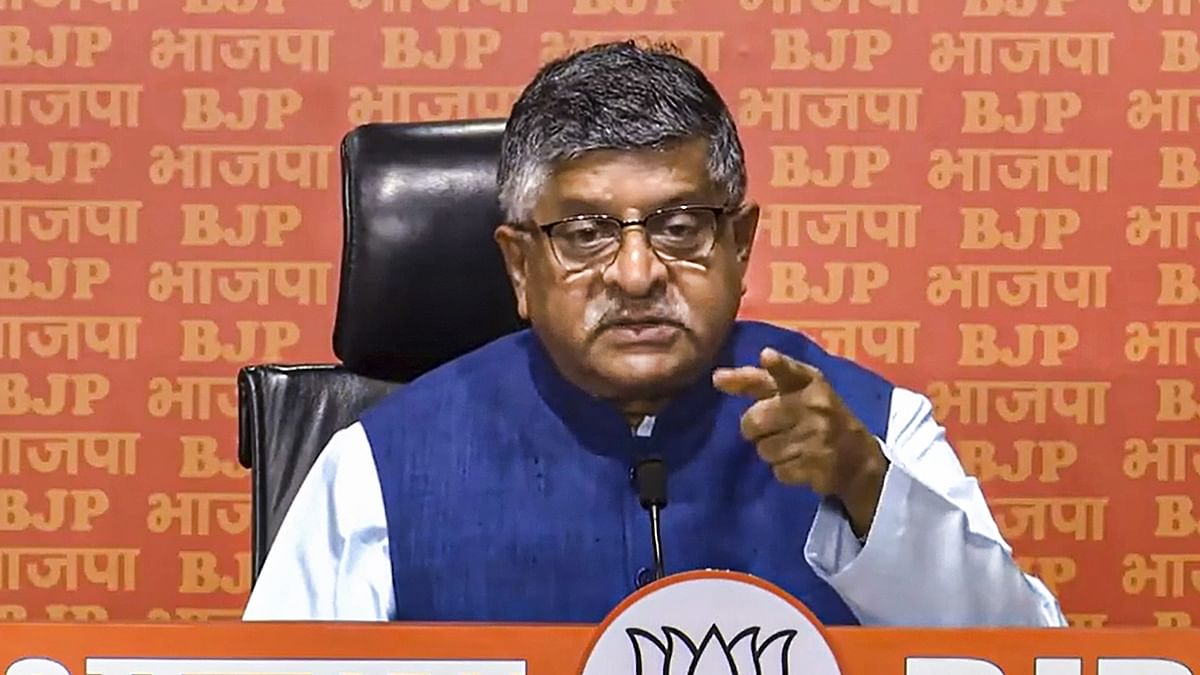 Senior BJP leader Ravi Shankar Prasad addresses a press conference at the party headquarters, in New Delhi. 