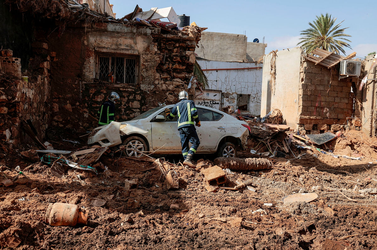 Egyptian rescuers continue searching for bodies in the aftermath of the floods in Derna, Libya September 21, 2023.