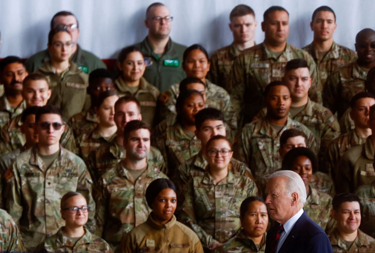 U.S. President Joe Biden meets with service members, first responders, and their families on the day of the 22nd anniversary of the September 11, 2001 attacks on the World Trade Center.