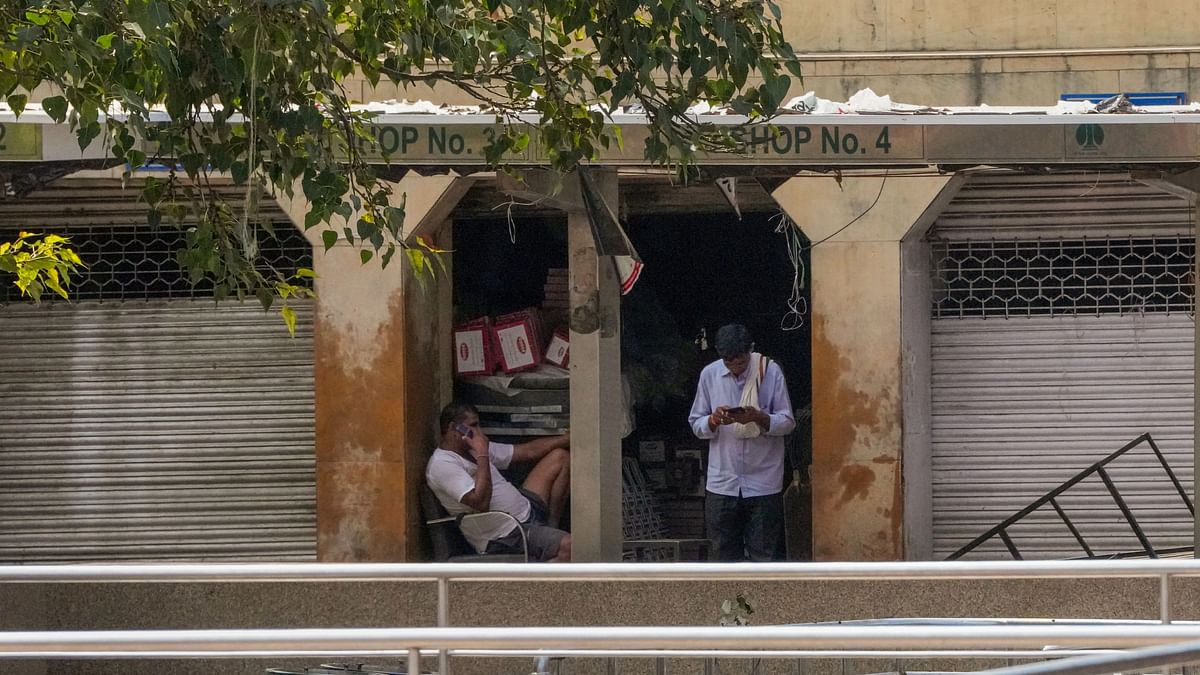 Closed shops in the Hanuman Mandir premises at Connaught Place due to tight security arrangements for the G20 Summit in New Delhi.