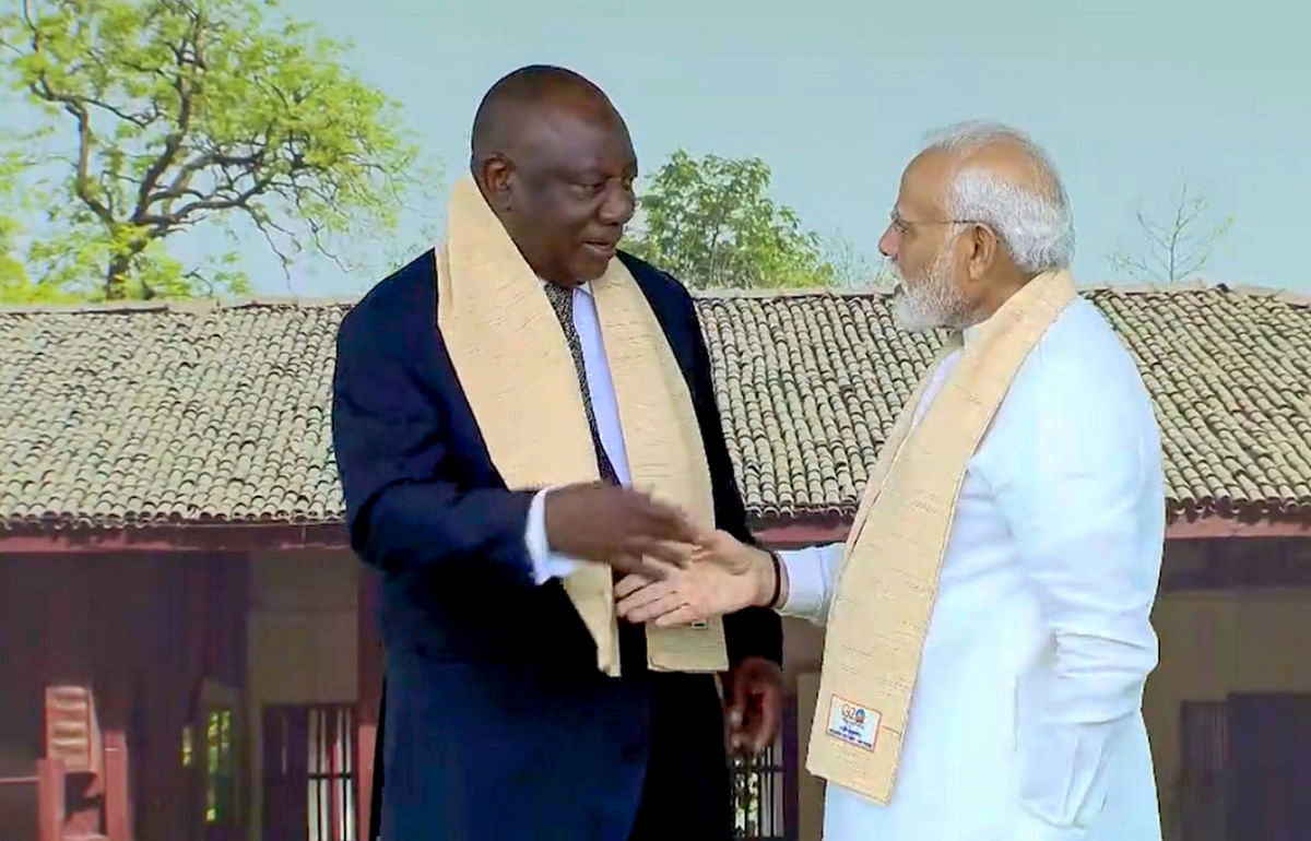  New Delhi: Prime Minister Narendra Modi welcomes South African President Cyril Ramaphosa  