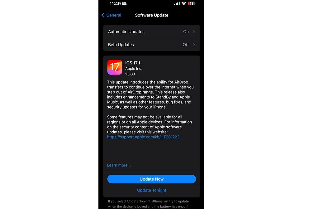 Apple iOs 17.1 update released to all eligible iPhones.