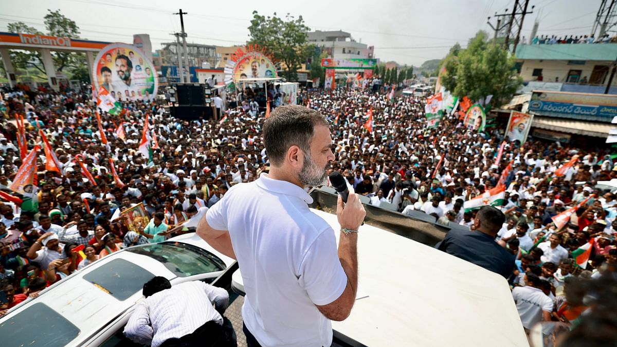 Congress leader Rahul Gandhi during a rally ahead of Telangana Assembly elections. 