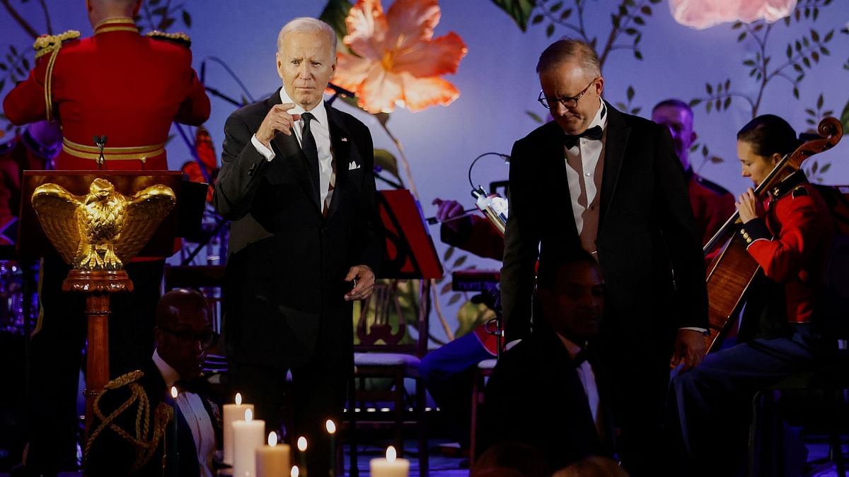 US President Joe Biden and Australia's Prime Minister Anthony Albanese attend an official State Dinner at the White House in Washington.