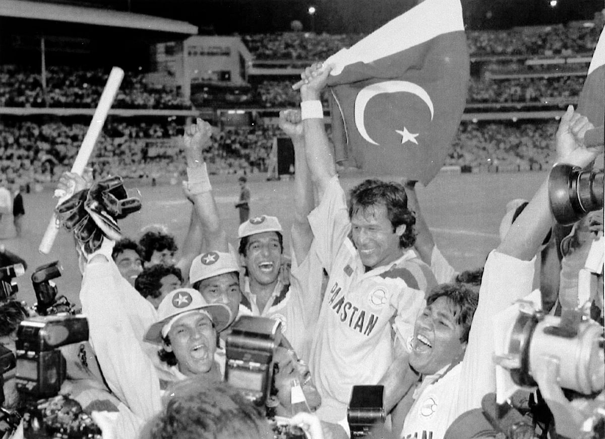 Imran Khan after winning the 1992 World Cup.