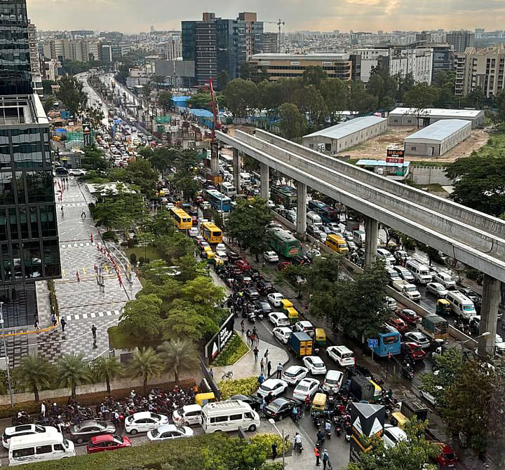 A massive traffic congestion clogged the IT corridor between Silk Board and KR Puram last week. 