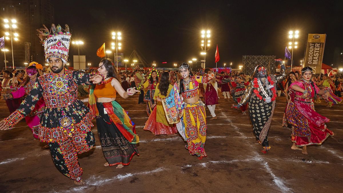 Participants at a 'Garba' performance  during the nine-day long Navratri festival.