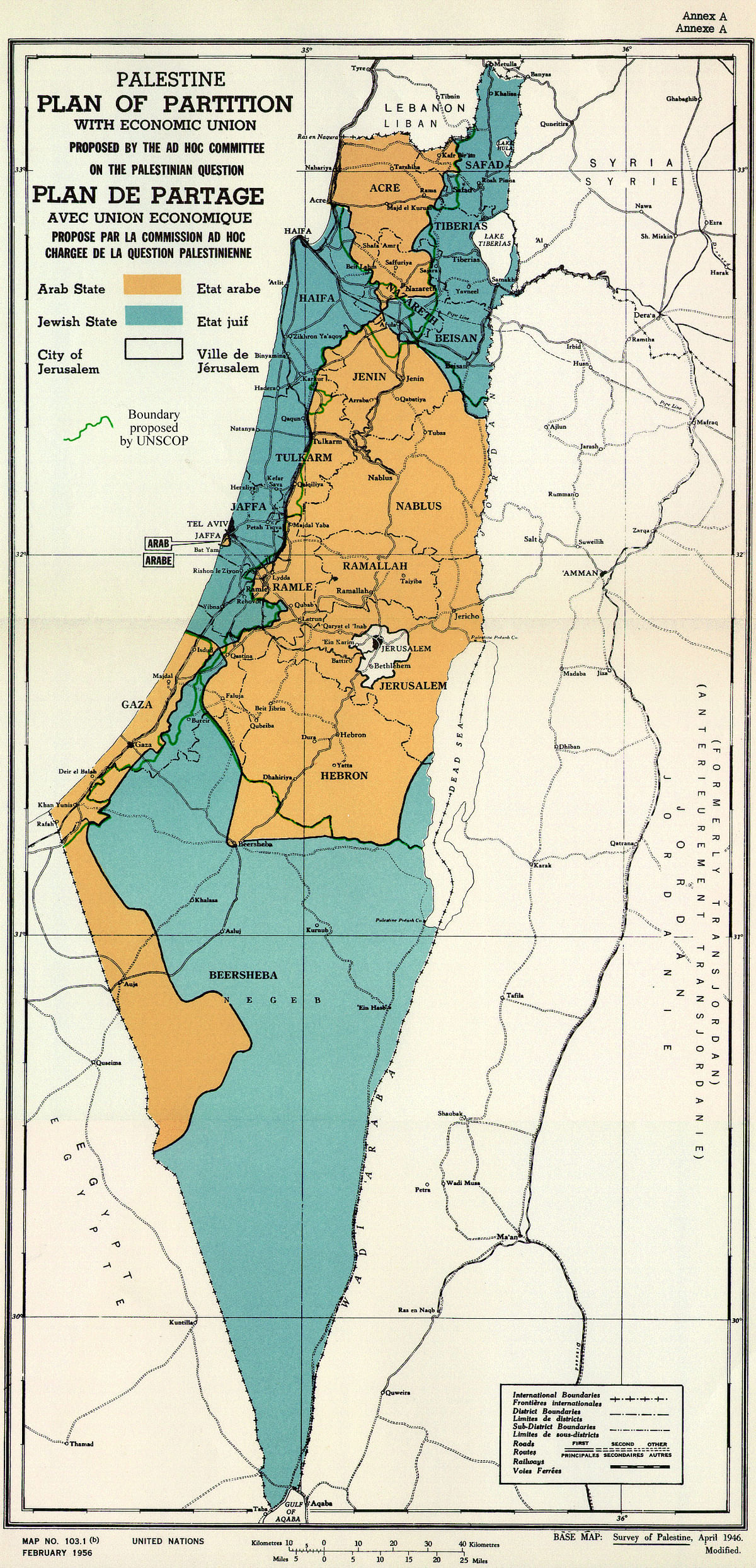 Map of the United Nations Partition Plan for Palestine {UNGA Resolution 181 (II)}, adopted November 29,1947.