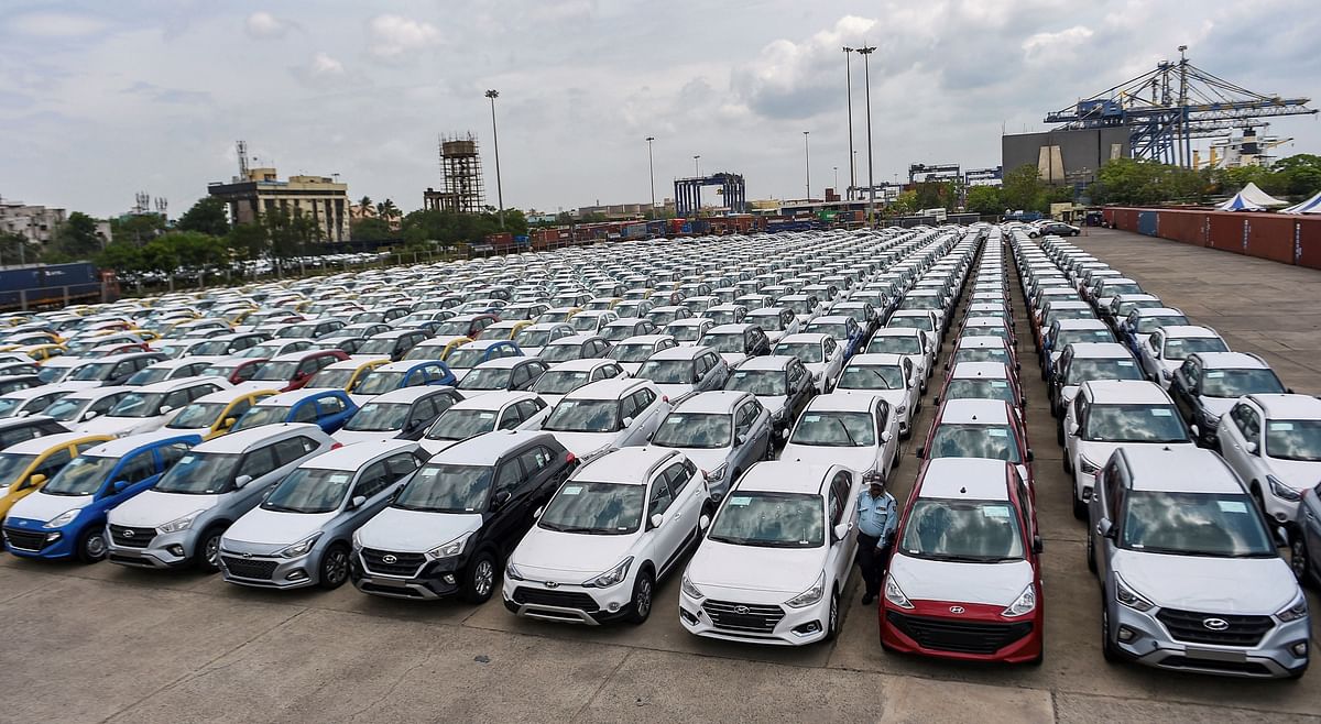 Chennai: In this Friday Aug 23 2019 photo cars are seen parked in a dock at the Chennai Port Trust. Automobile sales in India witnessed its worst-ever drop in August with despatches in all segments including passenger vehicles and two-wheelers continuing to plummet as the sector reels under an unprecedented downturn industry body SIAM reported on Monday Sep 09 2019. (PTI Photo/R Senthil Kumar)(PTI9_9_2019_000067B)