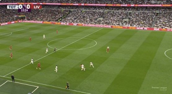 A screengrab showing the wrong offside call during the Tottenham vs Liverpool game on Saturday, September 30, 2023.