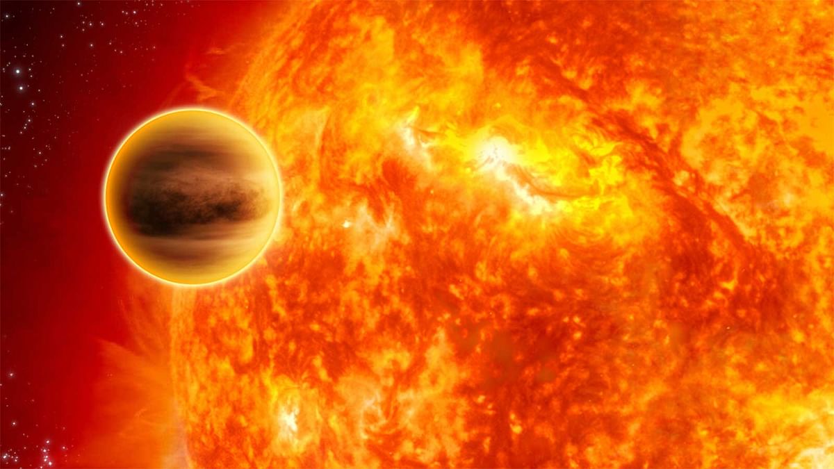 An artist's impression of 51 Pegasi b, also called Dimidium,  the first exoplanet discovered orbiting a star like our sun.