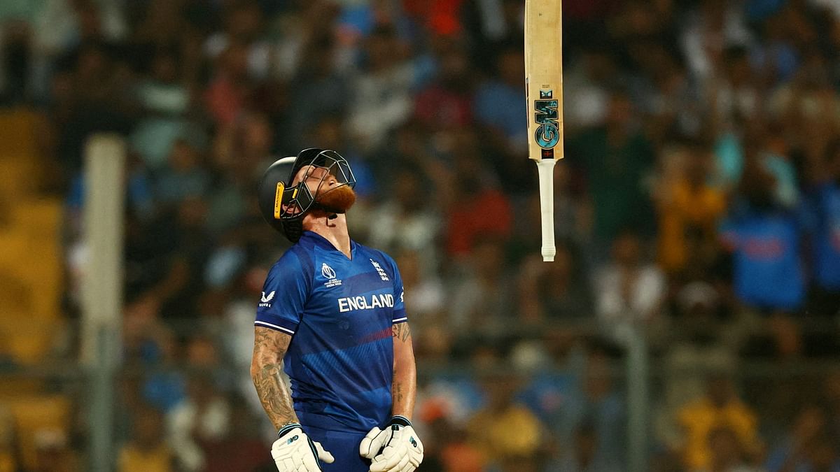 England's Ben Stokes reacts after losing his wicket.