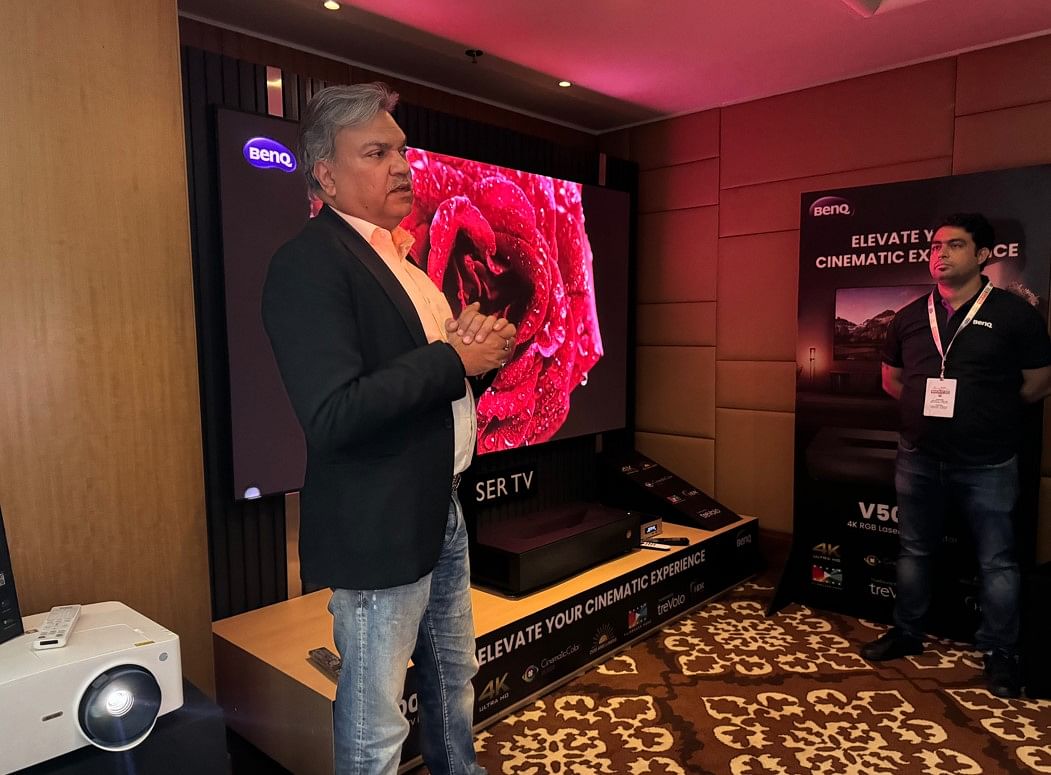 Rajeev Singh, Managing Director, BenQ India &amp; South Asia at the launch of the new V5000i series 4K Laser TV Projector in Bengaluru, 6 October, 2023. 