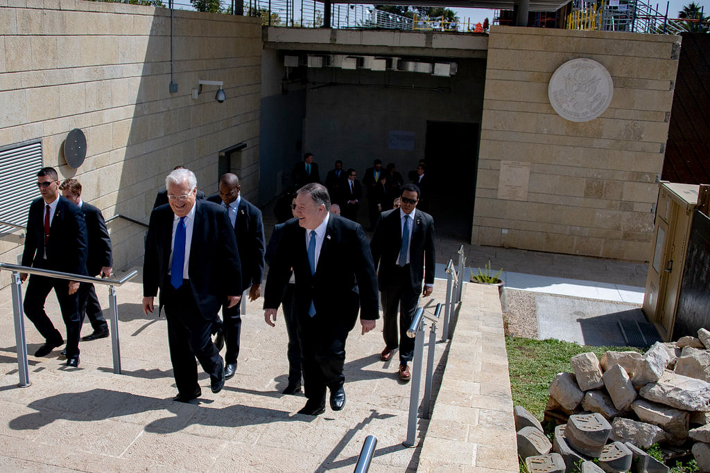Then US Secretary of State Michael Pompeo tours the US Embassy in Jerusalem with US Ambassador to Israel David Friedman, March 21, 2019.