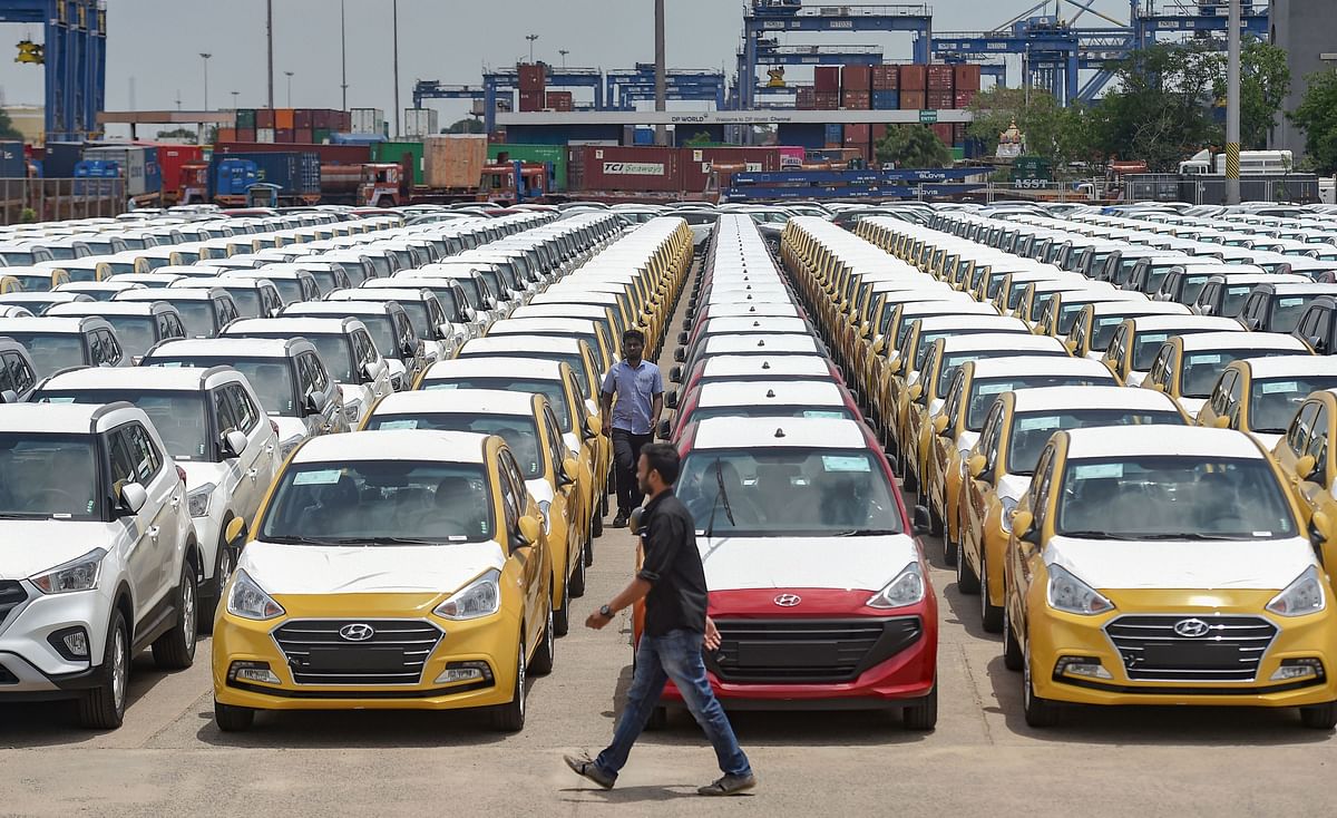 Chennai: In this Friday Aug 23 2019 photo cars are seen parked in a dock at the Chennai Port Trust. Automobile sales in India witnessed its worst-ever drop in August with despatches in all segments including passenger vehicles and two-wheelers continuing to plummet as the sector reels under an unprecedented downturn industry body SIAM reported on Monday Sep 09 2019. (PTI Photo/R Senthil Kumar)(PTI9_9_2019_000066A)