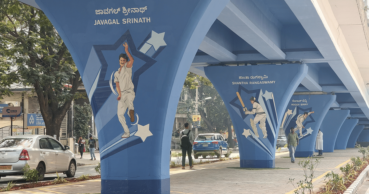 Richmond Circle Flyover Transformed With Artistic Odes To Cricket Heroes 88 B'luru: Richmond Circle flyover gets murals of cricketing heroes