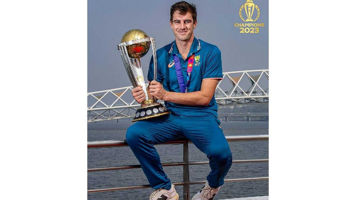 Pat Cummins boards Sabarmati river cruise boat, poses for photos with World Cup trophy