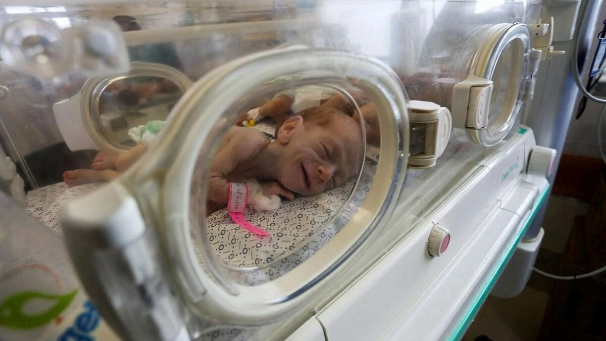 Premature babies which were evacuated from an incubator in Al Shifa Hospital in Gaza City receive treatment at a hospital in Rafah, in the southern Gaza Strip, November 19, 2023. 