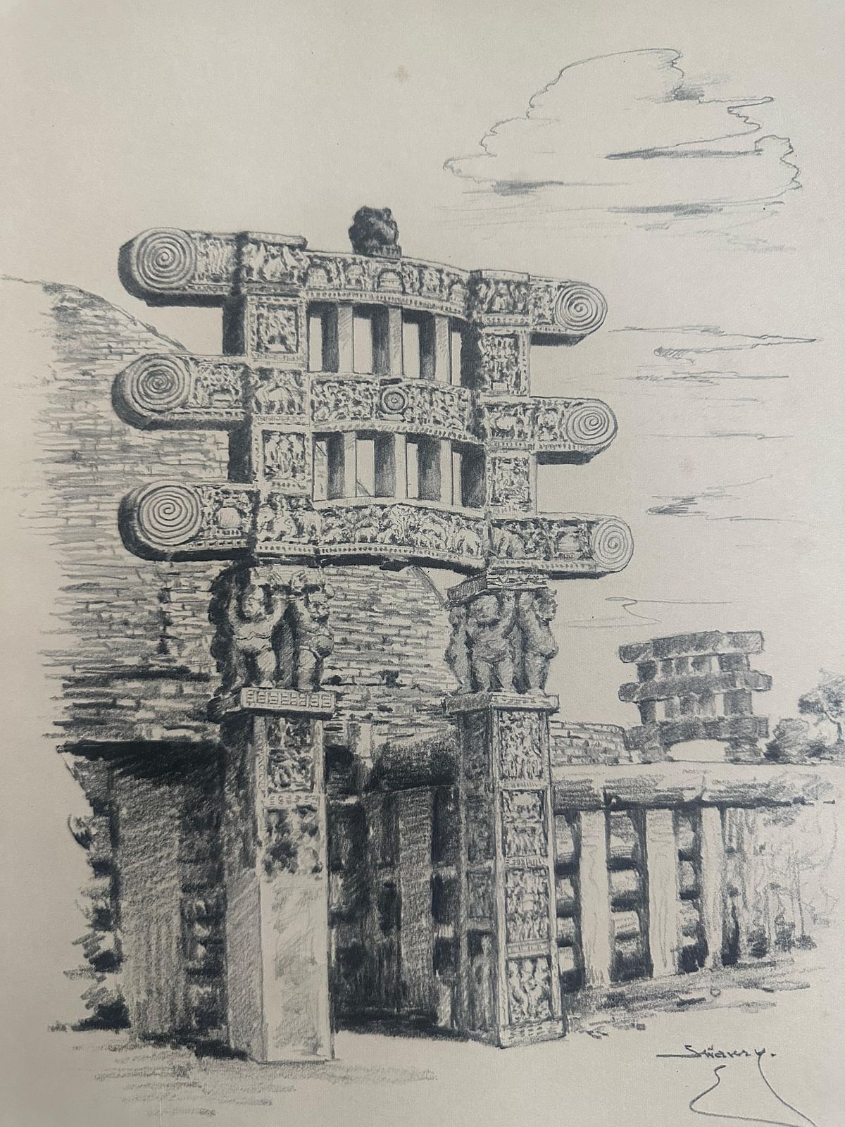 A portrayal of the Great Stupa at Sanchi Madhya Pradesh.