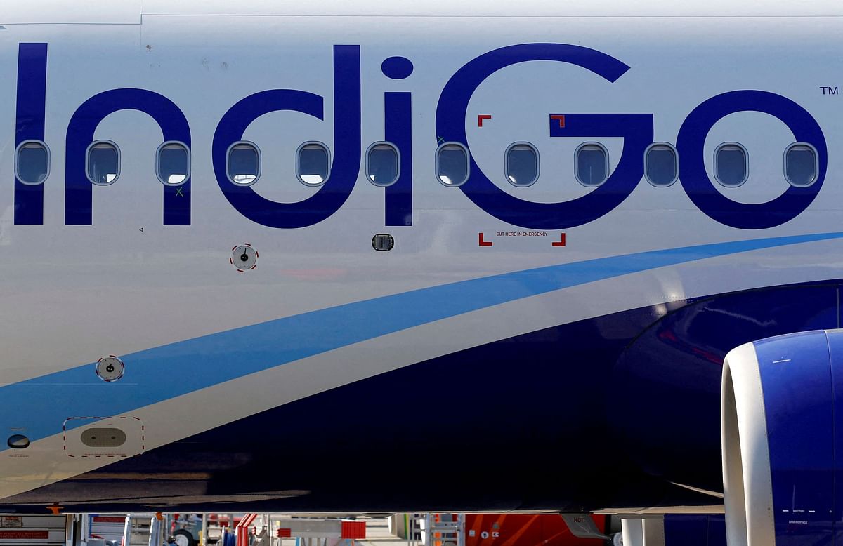 FILE PHOTO: The logo of IndiGo Airlines is pictured on passenger aircraft on the tarmac in Colomiers near Toulouse France July 10 2018. REUTERS/Regis Duvignau//File Photo