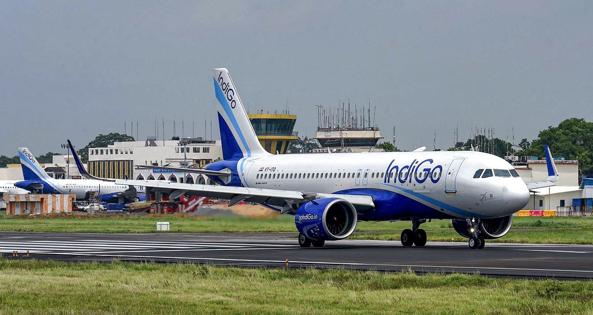 Patna: The Patna-Delhi IndiGo flight which was forced to make an emergency landing at the Patna airport after one of its engines malfunctioned in Patna Friday Aug 4 2023. (PTI Photo) (PTI08_04_2023_000036A)