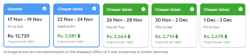 On Agoda a slider shows an immediate dip in prices on the dates after the match.