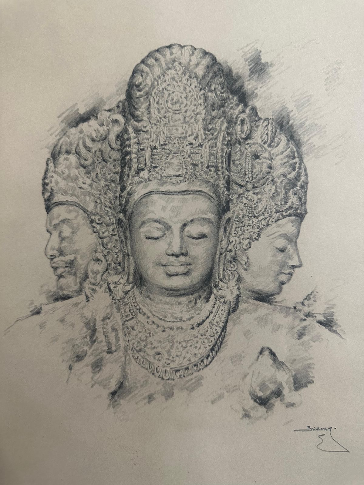 A sketch of a Shiva Maheshwara idol.