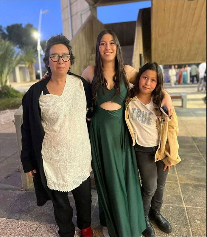Karina Engelbert, 51, and her daughters Mika Engel, 18, and Yuval Engel, 11, who were released after being taken hostage during the October 7 attack by Palestinian militant group Hamas, appear in this undated handout image, obtained by Reuters on November 27, 2023. 
