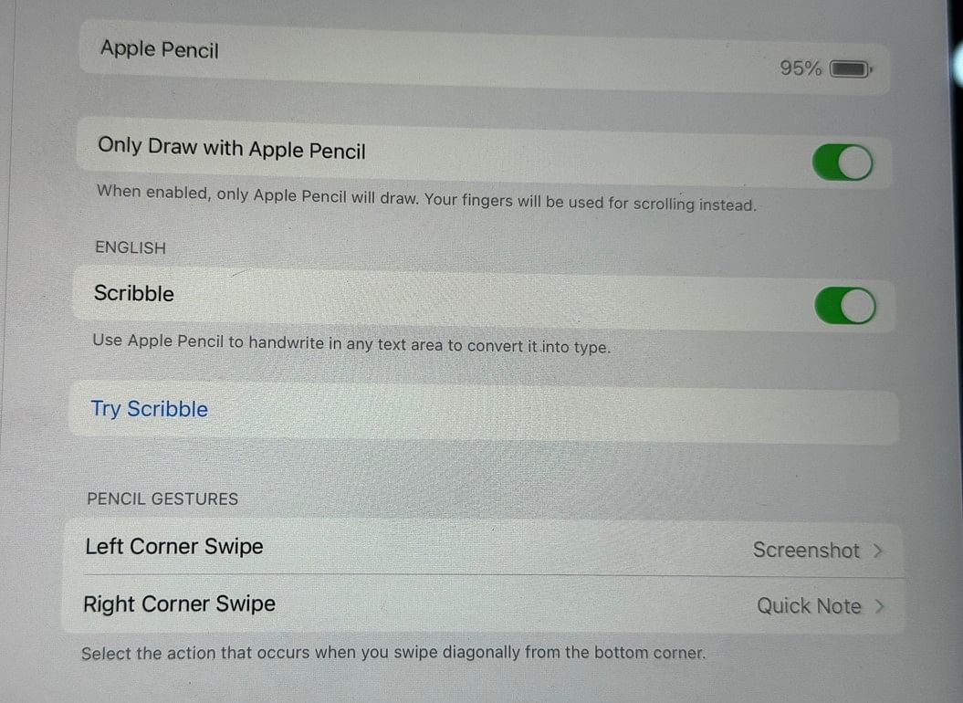 Users can add custom features or shortcuts for swipe gestures with Apple Pencil.