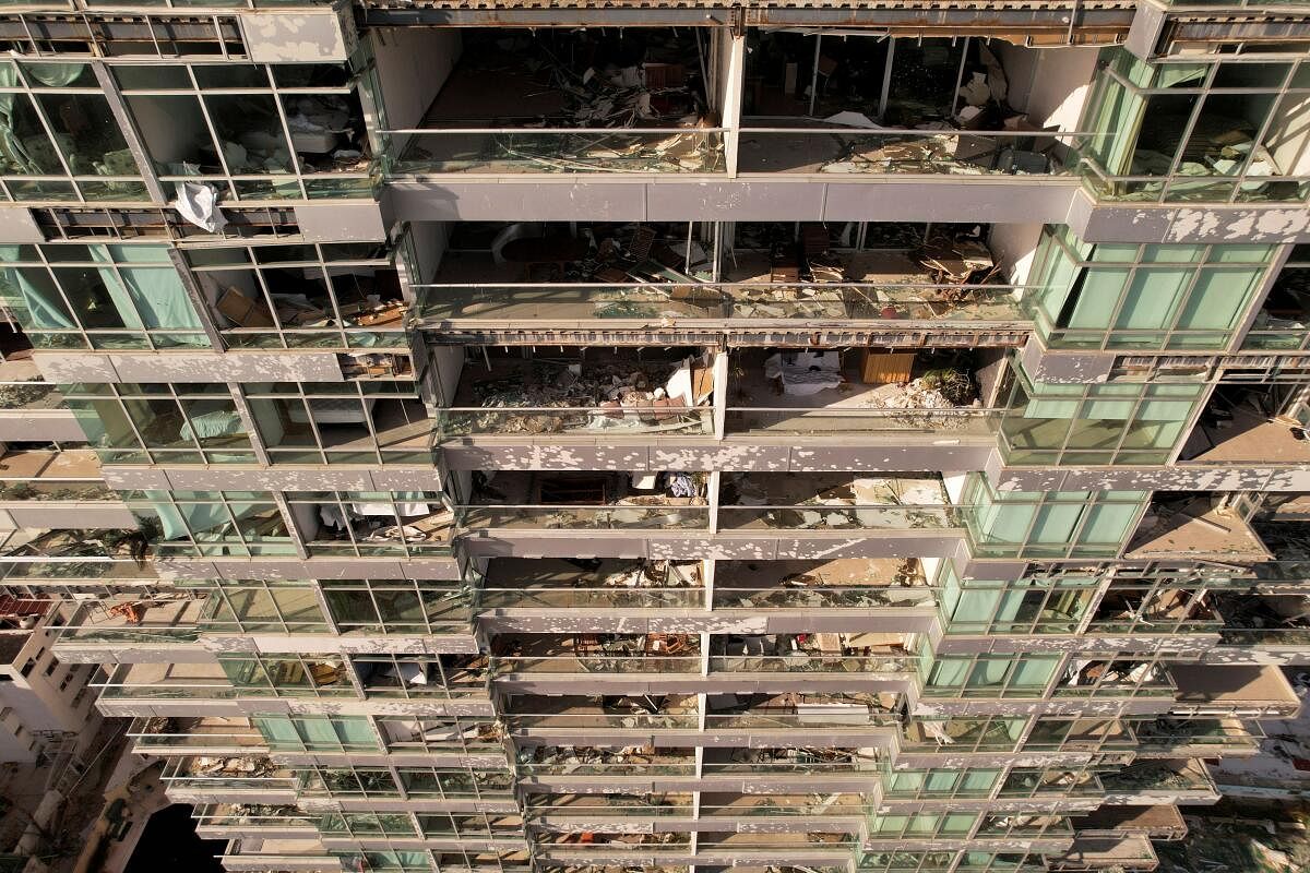 An aerial view of a damaged building, in the aftermath of Hurricane Otis, in Acapulco, Mexico.