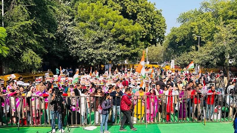Congress's Mahila Morcha holds protest at Jantar Mantar against inflation, rise in crime against women