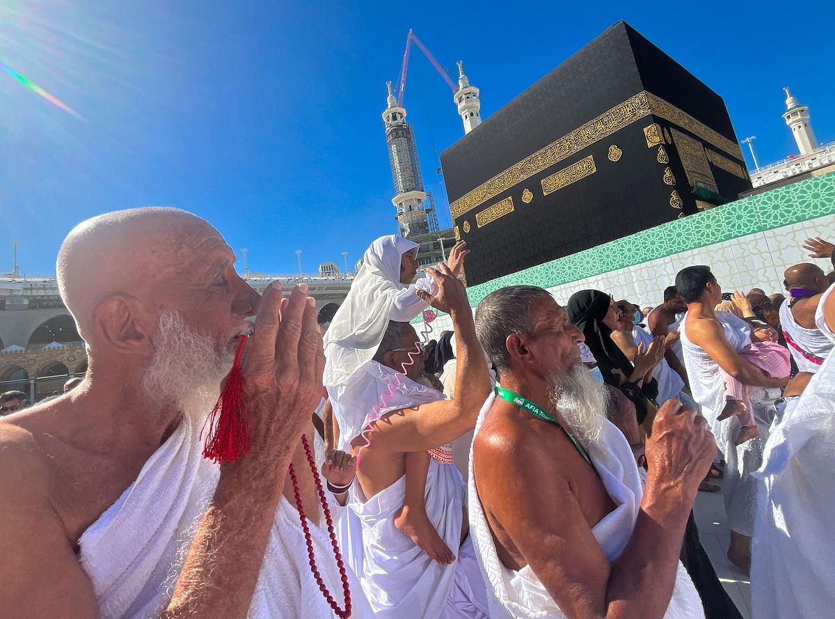Muslims circle the Kaaba and pray during Umrah, at the Grand Mosque in the holy city of Mecca.