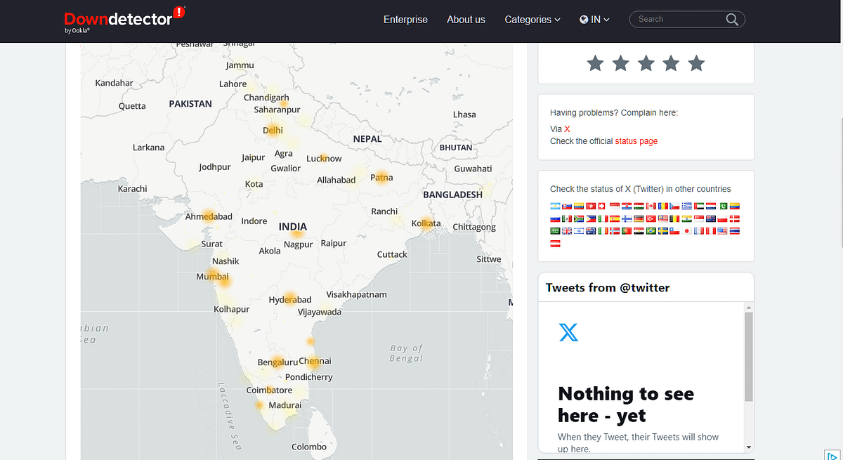 X outages reported across India.